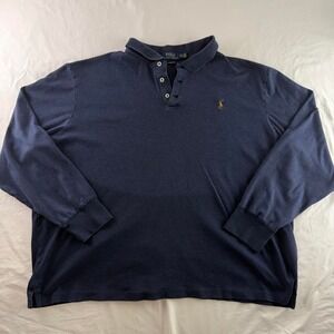 Polo Ralph Lauren Long Sleeve Polo Shirt Navy Blue Pony Mens XXL Preppy 90s